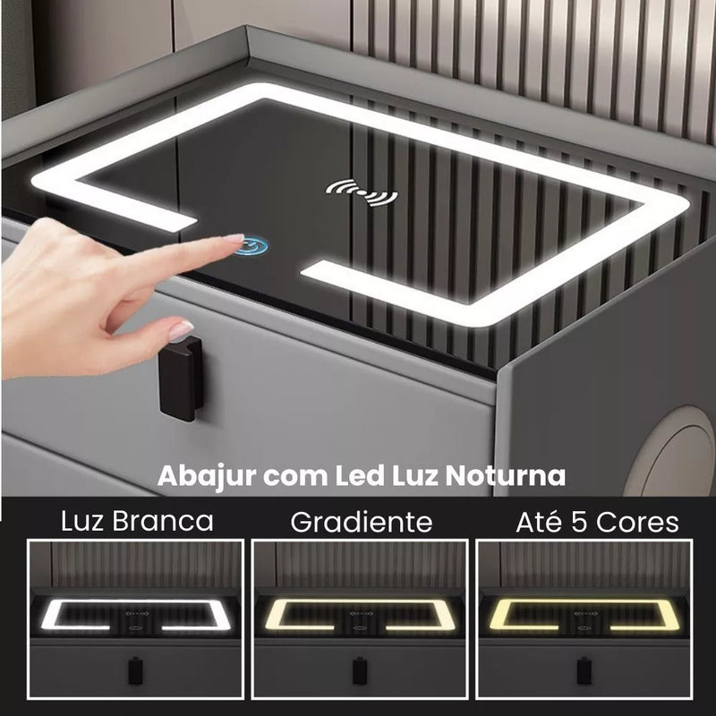 Mesa de Cabeceira Inteligente 2 Gavetas com LED e Bluetooth
