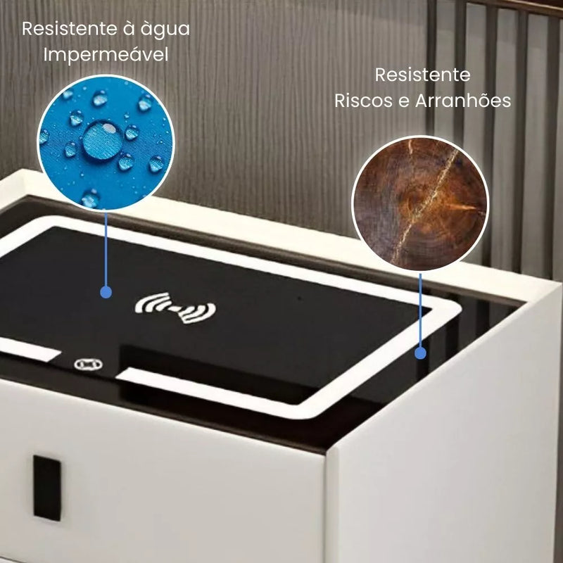 Mesa de Cabeceira Inteligente 2 Gavetas com LED e Bluetooth